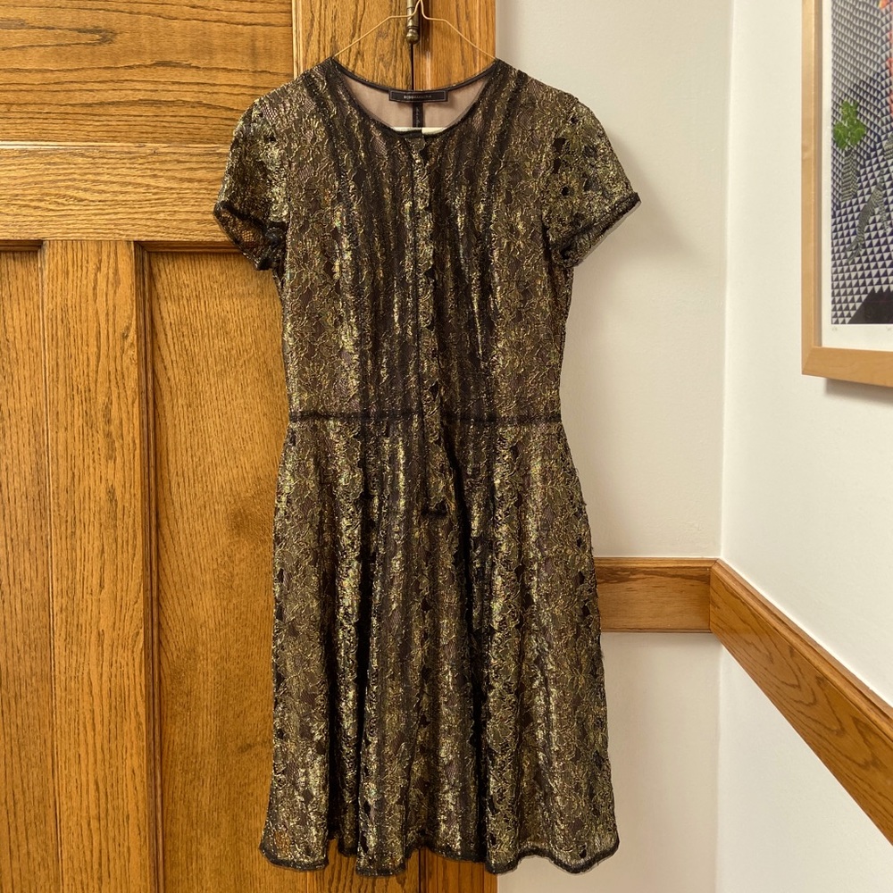 BCBG Max Azria Gold and Black Lace Dress